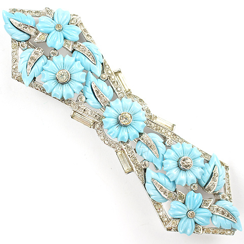 Mazer Pave Baguettes and Turquoise Flowers and Leaves Deco Bow Tie Pin