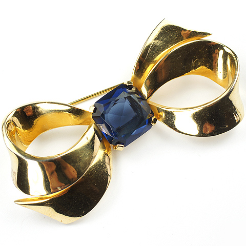 Mazer Gold and Sapphire Bow Knot Pin