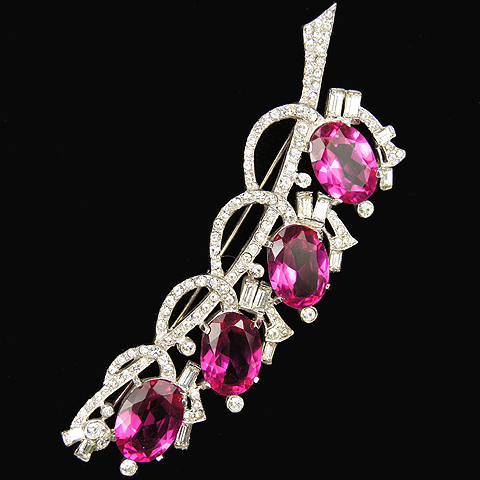 Mazer Pave Baguettes and Four Rubies Floral Spray Pin
