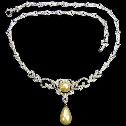 Mazer Pave and Pendant Teardrop Baroque Pearl Choker Necklace