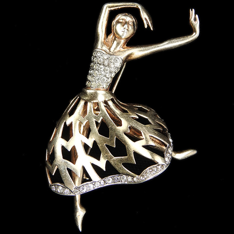 Mazer Sterling Gold Openwork and Pave Pirouetting Ballerina on Pointe Pin