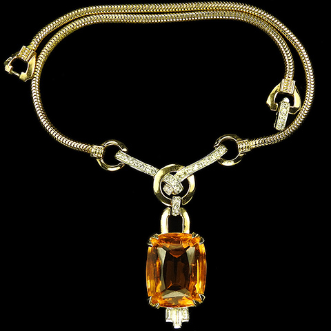 Mazer Gold and Pave Buckle with Pendant Table Cut Topaz Necklace