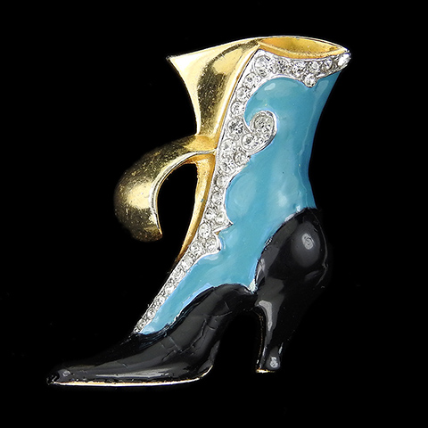 Mazer Gold Pave Turquoise and Black Enamel High Heeled Fashion Boot Shoe Pin Clip