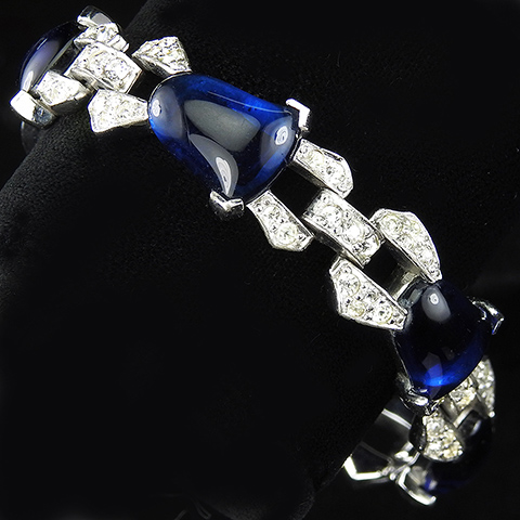 Mazer Pave and Bell Shaped Sapphire Cabochons Six Link Bracelet