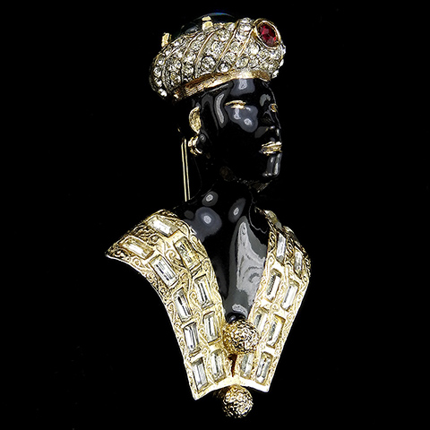 Gold Pave and Multicolour Stones Bejewelled and Turbanned Blackamoor Pin