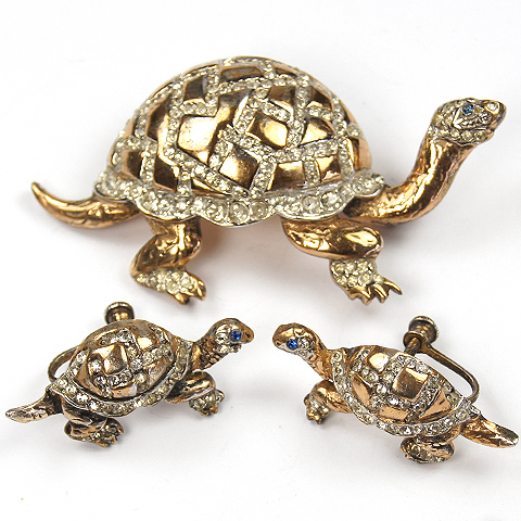 Reja Sterling Tortoises Pin and Screwback Earrings Set