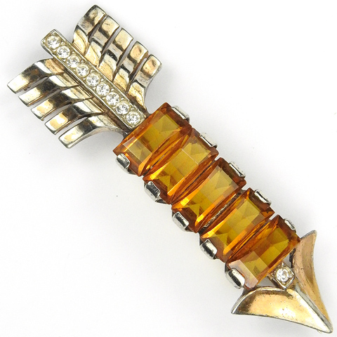Reja Sterling Gold Pave and Oblong Cut Topaz Crystals Arrow Pin