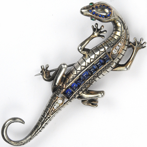 Reja Sterling Gold Pave and Invisibly Set Sapphires Male Lizard Pin