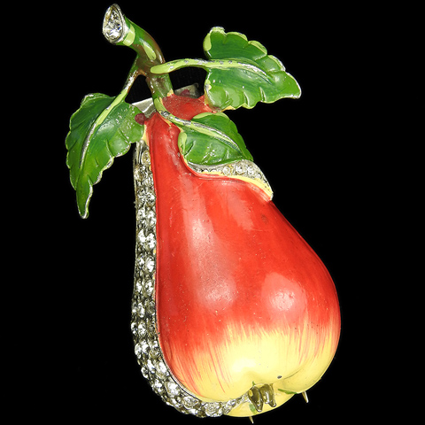 Reja Pave and Enamel Pear Fruit Pin Clip
