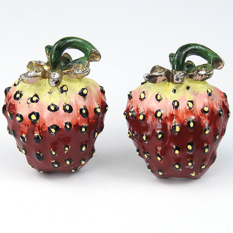 Reja Pave and Enamel Strawberry Clip Earrings