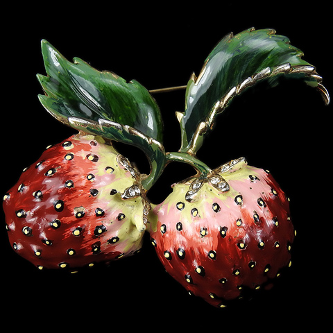 Reja Pave and Enamel Double Strawberry Pin