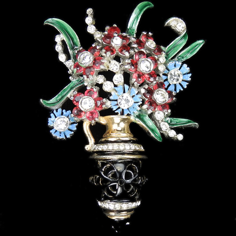 Reja 'Gardenesque' Flowers in a Black Enamelled Urn Flower Pot or Basket Pin