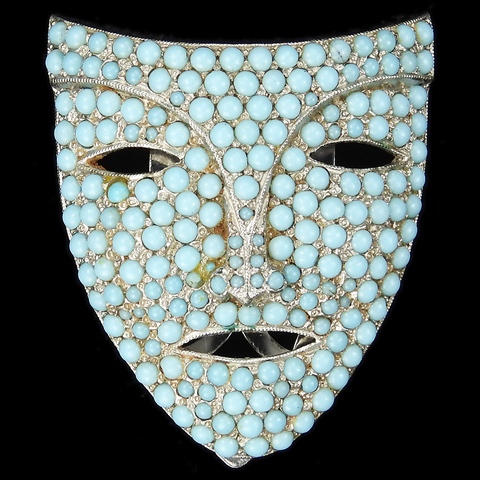 DeRosa Turquoise Cabochons Larger Face Mask Dress Clip