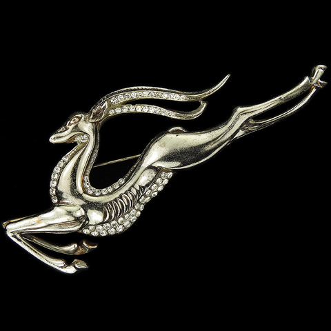 Reja Sterling Gold and Pave Leaping Gazelle Pin