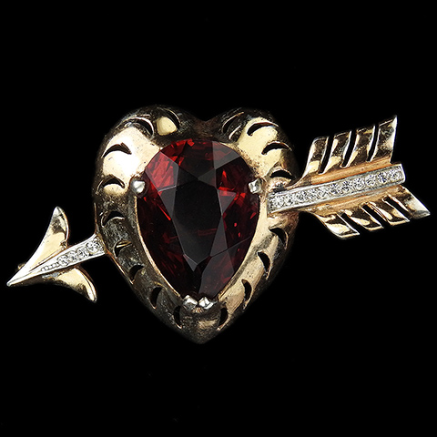 Reja Sterling Ruby Larger Valentines Heart Pierced by an Arrow Pin