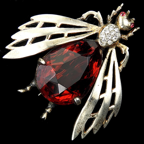 Reja Sterling Gold Pave and Ruby Large 'Busy Bee' Bug or Fly Pin