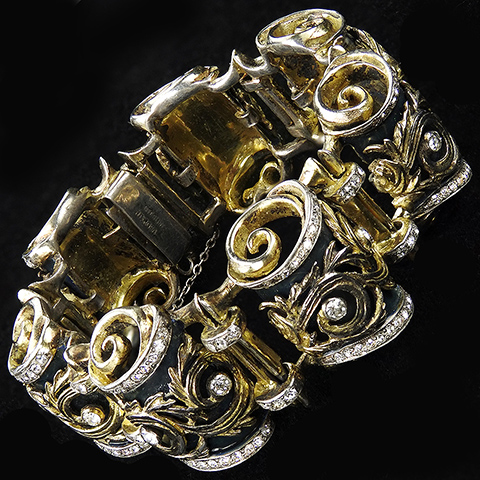 DeRosa Sterling Gold Pave and Blue Enamel 'Victorian' 'Russian' Three Dimensional Drum Swirls Link Bracelet