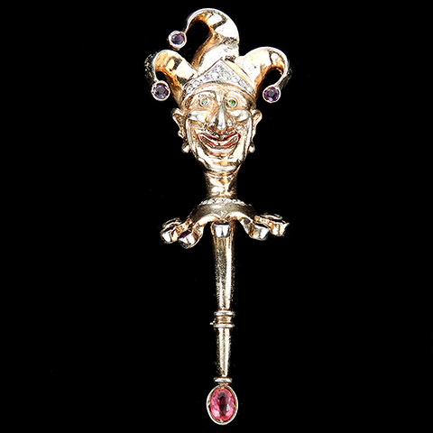 Reja Sterling Gold Pave and Amethyst Spangles Front Facing 'Court Jester' Pin