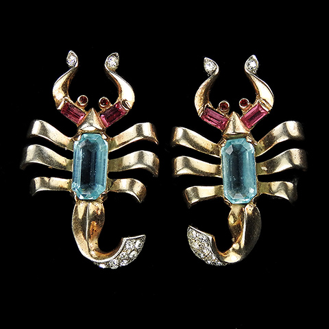 Reja Sterling Gold Pave Pink Topaz and Aquamarine Lobster Srewback Earrings