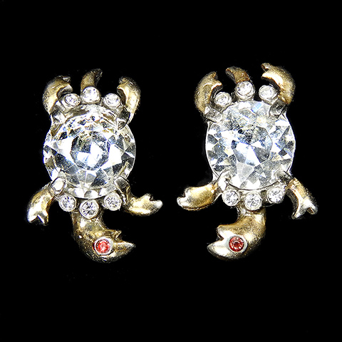 Reja Gold Ruby and Diamond Belly Miniature Turtle Clip Earrings