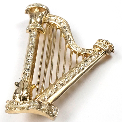 Gold and Pave Sterling Irish Musical Harp Pin