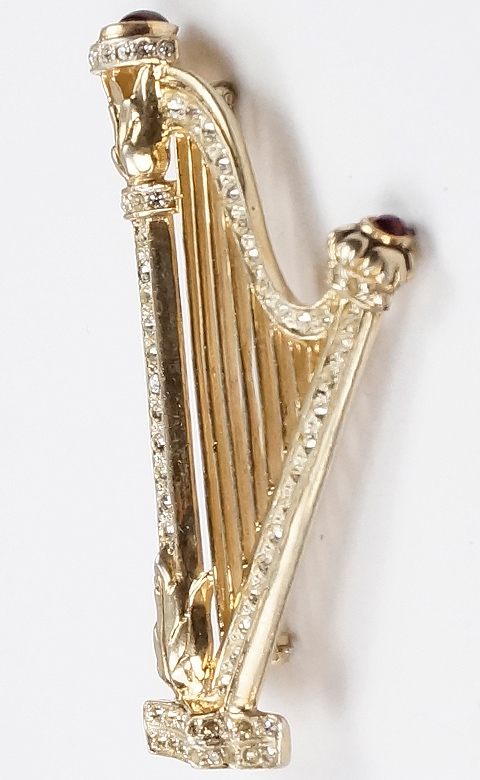 Gold and Pave Sterling Irish Musical Harp Pin