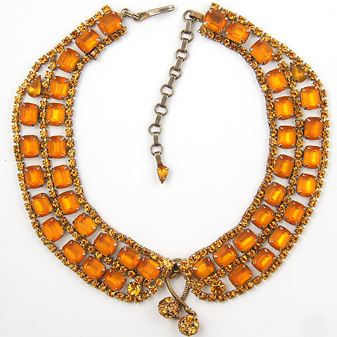 Schreiner (unsigned) Gold and Orange Topaz and Citrines Cravat Necklace