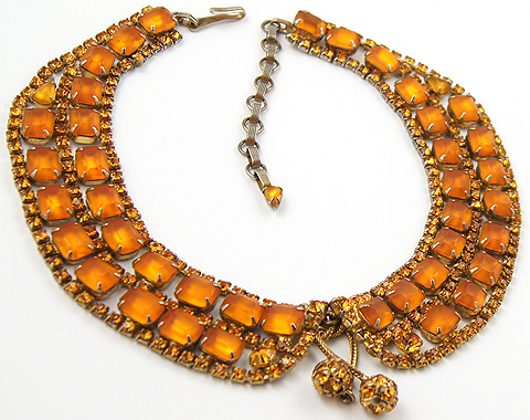 Schreiner (unsigned) Gold and Orange Topaz and Citrines Cravat Necklace