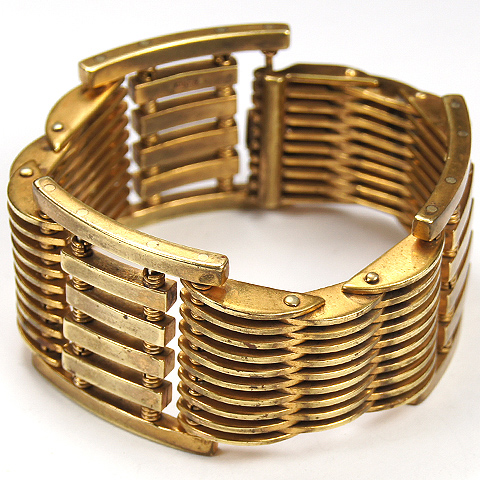 Ciner Interlinked Gold Crescents Deco Machine Age Articulated Bracelet