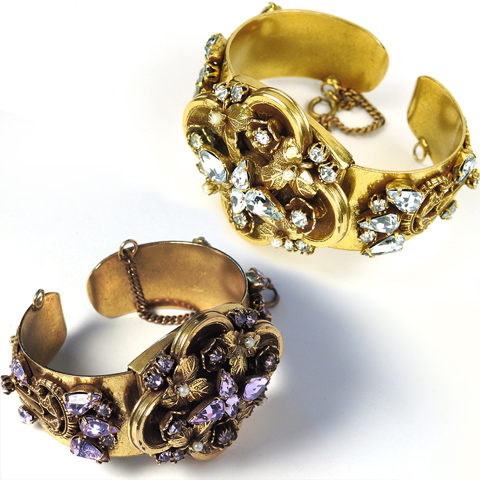 Sandor (unsigned) Gold Leaves Filigree Pearls and Alexandrite Oriental Style Bangle Bracelet