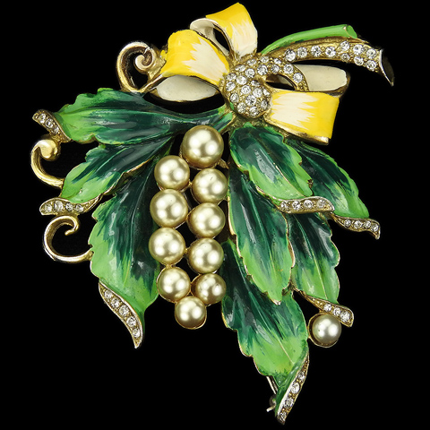 Chanel Novelty Co (unsigned) Pave Enamel and Pearl Lily of the Valley with Yellow Bow Pin