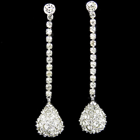 Ciner Diamante String Bean and Pendant Pave Pear Drops Clip Earrings
