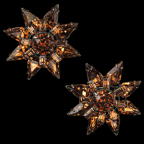 Schreiner Pair of Topaz Eight Pointed Star Flower Scatter Pins