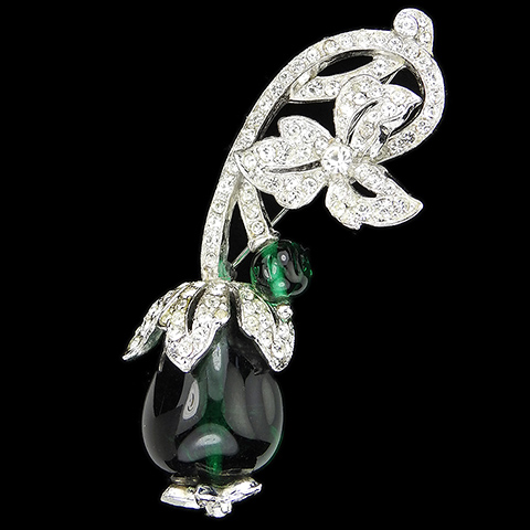 Christian Dior by Kramer 'Fidelité' Emerald Poured Glass Fruit Drop on a Pave Flowering Branch with Leaf Pin