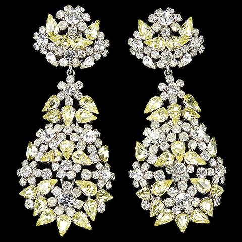 Christian Dior by Henkel and Grosse Giant Three Element Diamante and Citrine Flowers Garland Pendant Clip Earrings