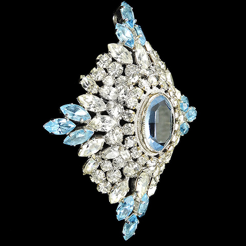 Schreiner Diamante and Blue Topaz Navettes Trapezoid Dome Pin or Pendant