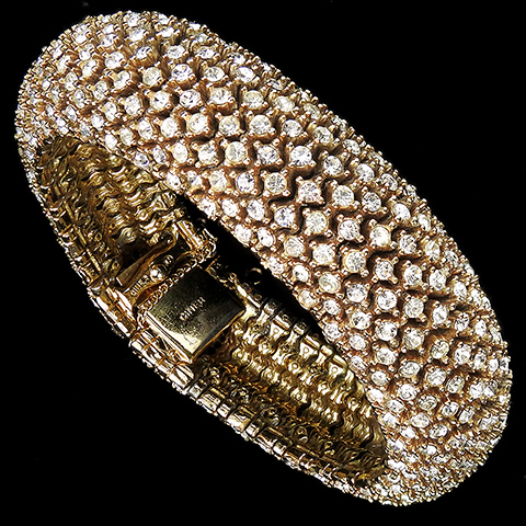 Ciner Gold and Diamante Sinuous Diamond Pattern Articulated Bracelet