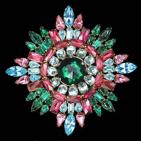 Schreiner Sterling Emerald Ruby and Multicolour Stones Circular Cross, Star Insignia or Snowflake Pin