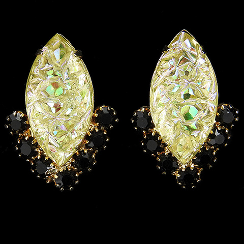 Schiaparelli Gemset Citrine Lava Rock and Onyx Clip Earrings