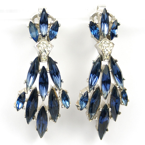 Trifari 'Alfred Philippe' Pendant Sapphire Navettes Clip Earrings