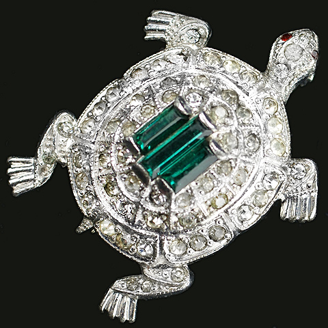 KTF Trifari Pave and Emerald Baguettes Miniature Turtle Pin