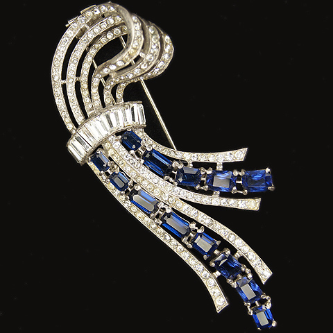 Trifari Sterling 'Alfred Philippe' Sapphire Bow Swirl Pin Clip