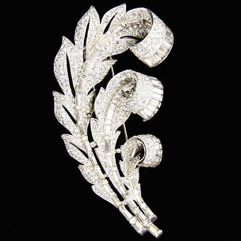 Trifari 'Alfred Philippe' Pave and Baguettes Triple Spray Pin Clip