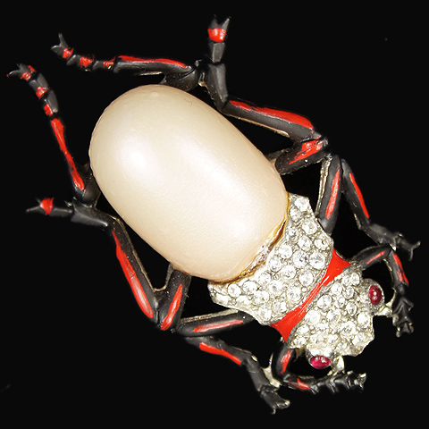 Trifari 'Alfred Philippe' Pearl Belly and Enamel Beetle Bug Pin Clip