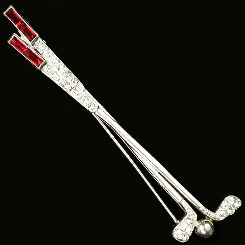KTF Trifari 'Alfred Philippe' Pave and Ruby Baguettes Golf Clubs with Ball Pin (or Tiepin)