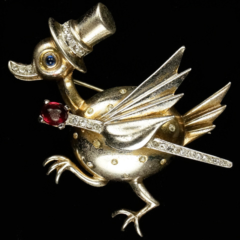 Trifari Sterling 'Alfred Philippe' Top Hatted Duck with Cane Pin