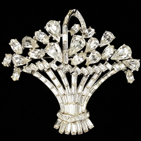 Trifari 'Alfred Philippe' Diamante Flower Basket Pin