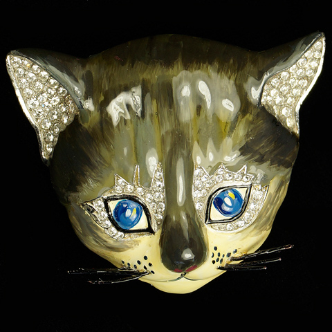 Trifari 'Alfred Philippe' Pave and Enamel Cat's Face with Whiskers Pin Clip