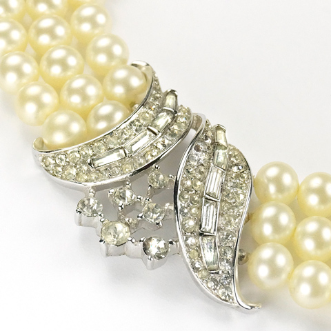 Trifari 'Alfred Philippe' Triple Stranded Pearls and Pave and Baguette ...