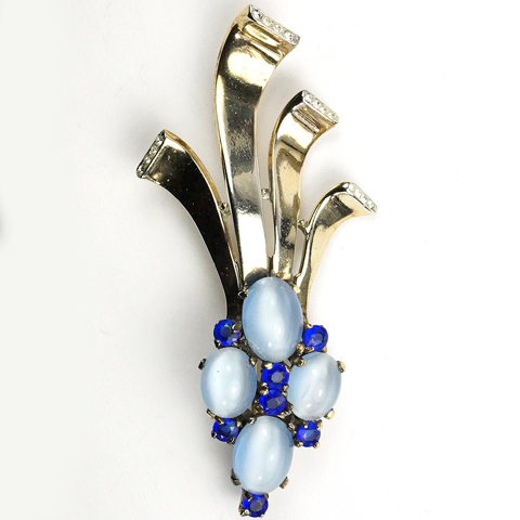 Trifari Sterling 'Alfred Philippe' Sapphire and Blue Moonstone Retro Swirl Pin 